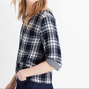 Madewell Herald Tee Blue Plaid Shirt Size XXS